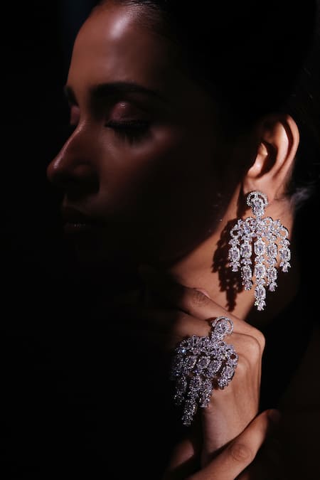 Shop Zaza By Somya Silver Plated Stones, Beads Starlit Embellished Dangler Earrings Online at Aza Fashions Shop_Zaza By Somya_Silver Plated Stones, Beads Starlit Embellished Dangler Earrings _Online_at_Aza_Fashions