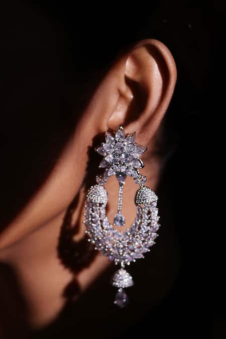 Zaza By Somya Silver Plated Stones, Beads Prism Pulse Embellished Earrings Online at Aza Fashions Zaza By Somya_Silver Plated Stones, Beads Prism Pulse Embellished Earrings _Online_at_Aza_Fashions