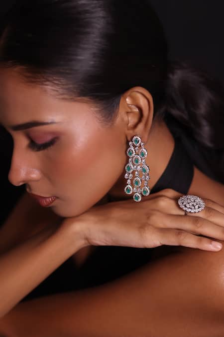 Zaza By Somya Crystal Current Dangling Earrings 