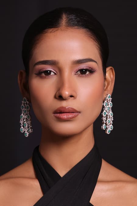 Zaza By Somya White Stones, Beads, Crystals, Rhinestones Current Dangling Earrings Online at Aza Fashions Zaza By Somya_White Stones, Beads, Crystals, Rhinestones Current Dangling Earrings _Online_at_Aza_Fashions