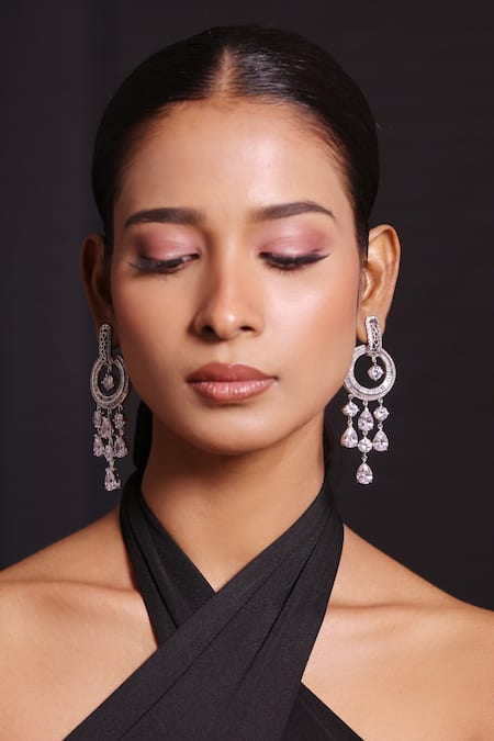 Buy_Zaza By Somya_White Stones, Beads Radiant Rebel Embellished Earrings _Online_at_Aza_Fashions