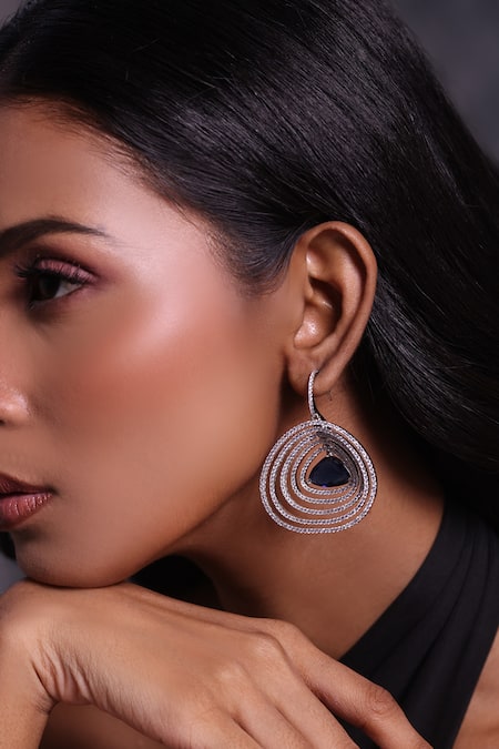 Zaza By Somya_White Stones, Beads Gleam Ritual Embellished Earrings _Online_at_Aza_Fashions