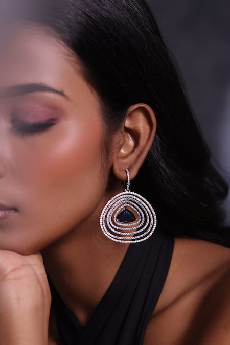 Zaza By Somya_White Stones, Beads Gleam Ritual Embellished Earrings _at_Aza_Fashions