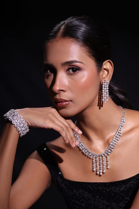 Zaza By Somya_White Stones, Beads, Pearls Urban Spark Embellished Earrings _Online_at_Aza_Fashions