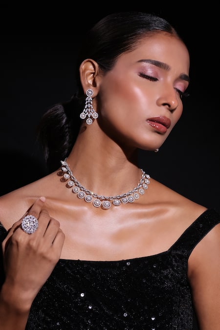 Buy_Zaza By Somya_White Stones, Beads Gleam Muse Embellished Earrings _Online_at_Aza_Fashions