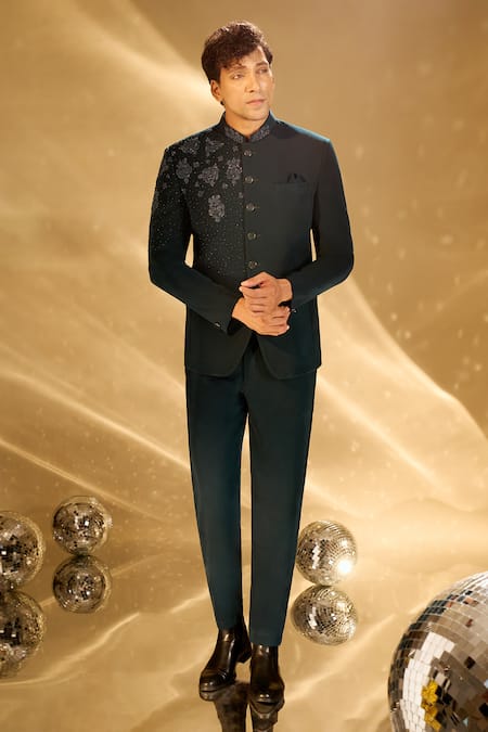 Shop Arihant Rai Sinha Green Polyester, Rayon Beads, Embroidery Beaded Bandhgala Shop_Arihant Rai Sinha_Green Polyester, Rayon Beads, Embroidery Beaded Bandhgala