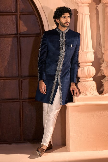 Arihant Rai Sinha Velvet Embroidered Sherwani & Pant Set 