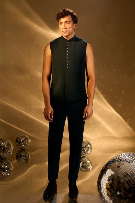 Arihant Rai Sinha Green Silk Sequins, Embroidery Floral Bandhgala Set at Aza Fashions Arihant Rai Sinha_Green Silk Sequins, Embroidery Floral Bandhgala Set _at_Aza_Fashions