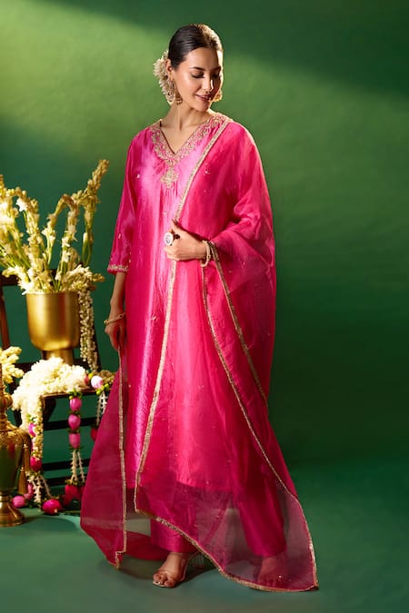 Samyukta Singhania Hand Embroidered Kora Silk Kurta Set