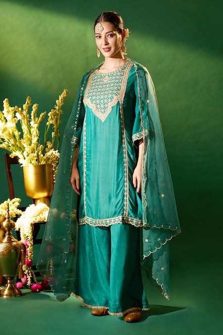 Samyukta Singhania Embroidered Organza Silk Kurta Sharara Set 