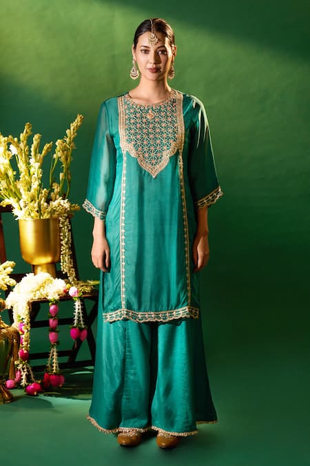 Samyukta Singhania Green , , Shantoon, Embroidery, Kurta Sharara Set Online at Aza Fashions Samyukta Singhania_Green , , Shantoon, Embroidery, Kurta Sharara Set _Online_at_Aza_Fashions