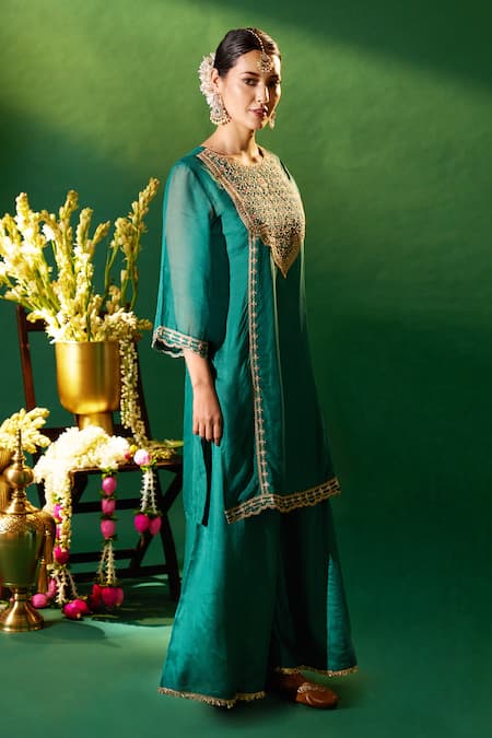 Shop Samyukta Singhania Green , , Shantoon, Embroidery, Kurta Sharara Set Online at Aza Fashions Shop_Samyukta Singhania_Green , , Shantoon, Embroidery, Kurta Sharara Set _Online_at_Aza_Fashions