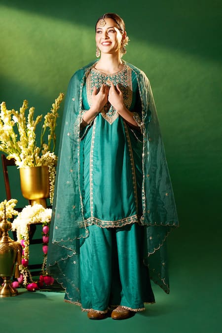 Samyukta Singhania Green , , Shantoon, Embroidery, Kurta Sharara Set at Aza Fashions Samyukta Singhania_Green , , Shantoon, Embroidery, Kurta Sharara Set _at_Aza_Fashions