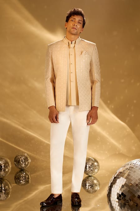 Buy Arihant Rai Sinha Beige Silk Embroidery Floret Bandhgala Set Buy_Arihant Rai Sinha_Beige Silk Embroidery Floret Bandhgala Set