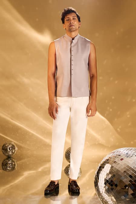 Shop Arihant Rai Sinha Gray Silk Embroidery, Sequins Floral And Bandhgala Set Online at Aza Fashions Shop_Arihant Rai Sinha_Gray Silk Embroidery, Sequins Floral And Bandhgala Set _Online_at_Aza_Fashions