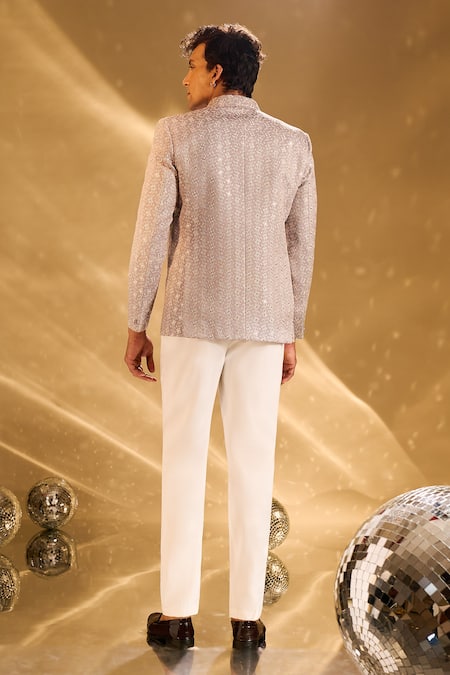 Arihant Rai Sinha Gray Silk Embroidery, Sequins Floral And Bandhgala Set at Aza Fashions Arihant Rai Sinha_Gray Silk Embroidery, Sequins Floral And Bandhgala Set _at_Aza_Fashions