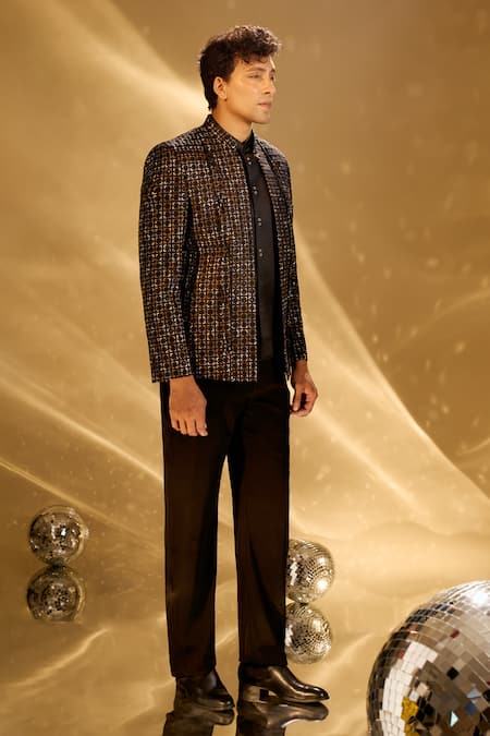 Buy Arihant Rai Sinha Black Silk Embroidery, Metallic Thread Resham Bandhgala Set Buy_Arihant Rai Sinha_Black Silk Embroidery, Metallic Thread Resham Bandhgala Set