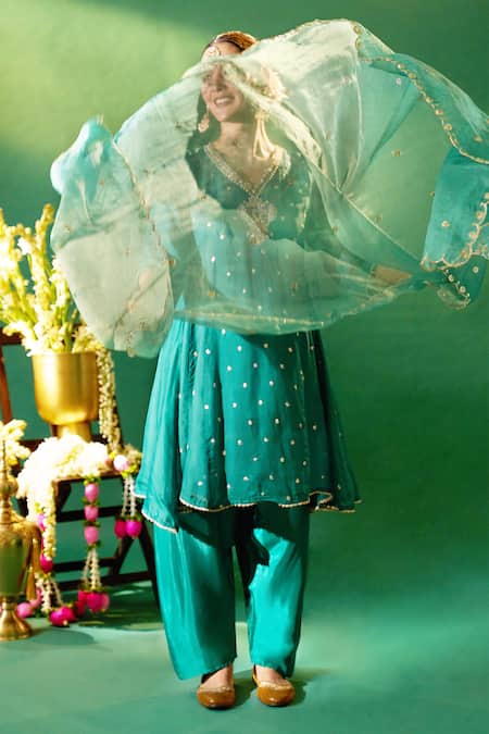 Shop Samyukta Singhania Green , , Shantoon, Sequins, Short Anarkali Salwar Set Online at Aza Fashions Shop_Samyukta Singhania_Green , , Shantoon, Sequins, Short Anarkali Salwar Set _Online_at_Aza_Fashions