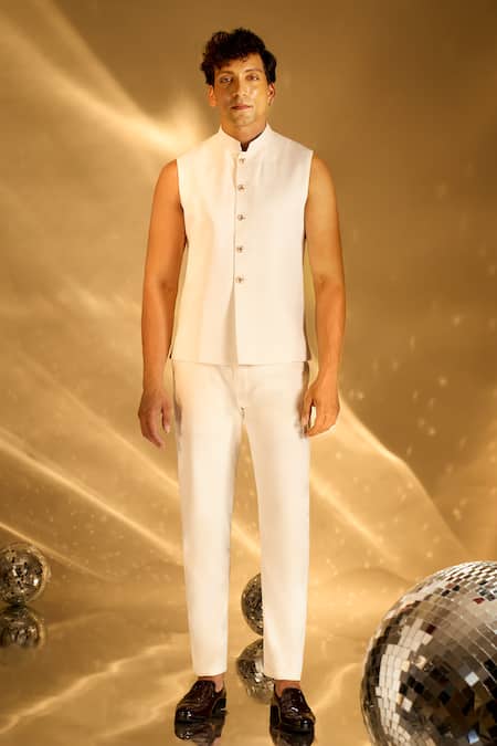 Buy Arihant Rai Sinha Cream Silk Embroidery, Studs Bandhgala Set Online at Aza Fashions Buy_Arihant Rai Sinha_Cream Silk Embroidery, Studs Bandhgala Set _Online_at_Aza_Fashions