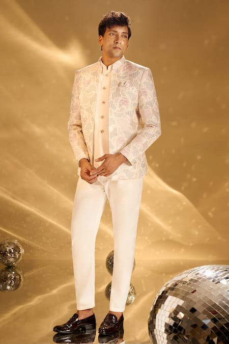 Buy Arihant Rai Sinha Cream Silk Embroidery, Studs Bandhgala Set Buy_Arihant Rai Sinha_Cream Silk Embroidery, Studs Bandhgala Set