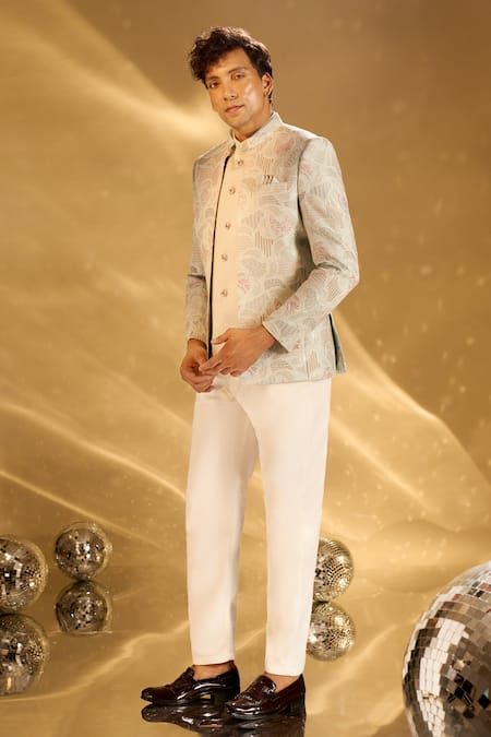 Arihant Rai Sinha Green Silk Embroidery Pastel Bandhgala Set at Aza Fashions Arihant Rai Sinha_Green Silk Embroidery Pastel Bandhgala Set _at_Aza_Fashions