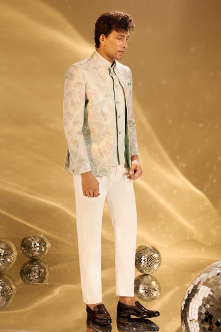 Buy Arihant Rai Sinha Green Silk Embroidery Pastel Bandhgala Set Buy_Arihant Rai Sinha_Green Silk Embroidery Pastel Bandhgala Set