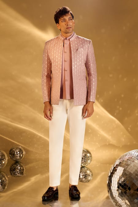 Shop Arihant Rai Sinha Pink Silk Embroidery Floral Bandhgala Set Online at Aza Fashions Shop_Arihant Rai Sinha_Pink Silk Embroidery Floral Bandhgala Set _Online_at_Aza_Fashions