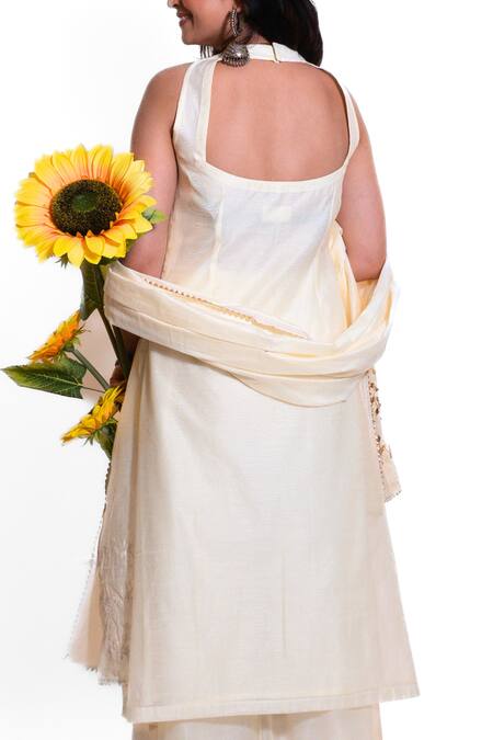 Buy Amaltas Couture Off White Chanderi Embroidery, Gota Patti Round Neck Kurta Sharara Set Online at Aza Fashions Buy_Amaltas Couture_Off White Chanderi Embroidery, Gota Patti Round Neck Kurta Sharara Set _Online_at_Aza_Fashions