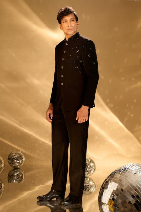 Arihant Rai Sinha Black Stones Cutdana Embroidered Bandhgala at Aza Fashions Arihant Rai Sinha_Black Stones Cutdana Embroidered Bandhgala _at_Aza_Fashions