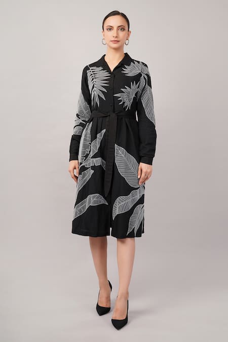 Abraham And Thakore Leaf Applique Dress