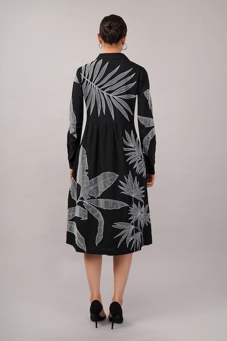 Abraham And Thakore Leaf Applique Dress