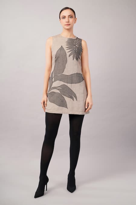 Abraham And Thakore Leaf Applique Dress