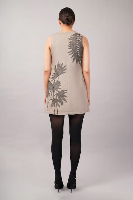 Abraham And Thakore Leaf Applique Dress