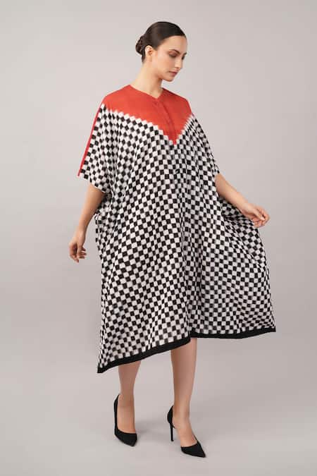 Abraham And Thakore Checkerboard Ikat Kaftan