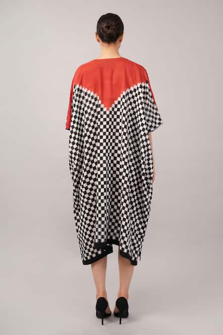 Abraham And Thakore Checkerboard Ikat Kaftan