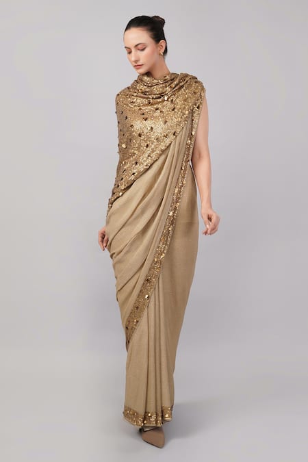 Abraham And Thakore Dot Print & Sequin Work Saree 