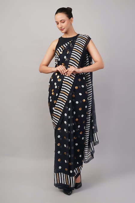 Abraham And Thakore Sequin Work & Polka Dot Saree 