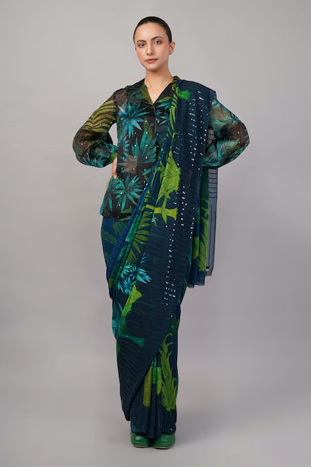 Abraham And Thakore Jungle Organza Saree 