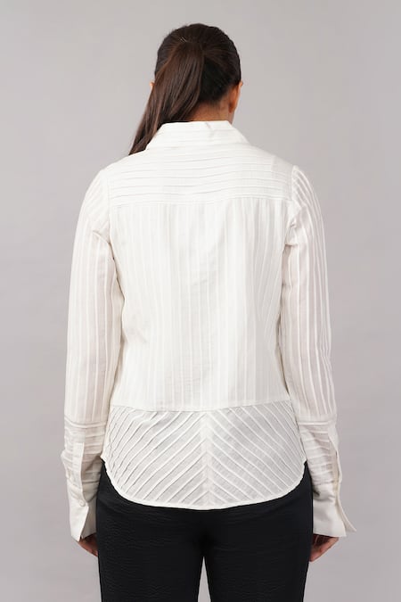 Abraham And Thakore Pleated Stripes Shirt 