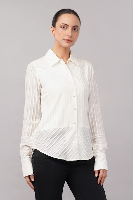 Abraham And Thakore Pleated Stripes Shirt 