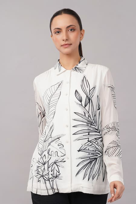 Shop_Abraham And Thakore_Ivory Viscose Georgette Sequins Collared Jungle Print Shirt _Online_at_Aza_Fashions