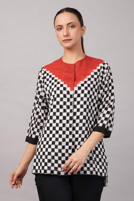 Abraham And Thakore Checkerboard Ikat Top