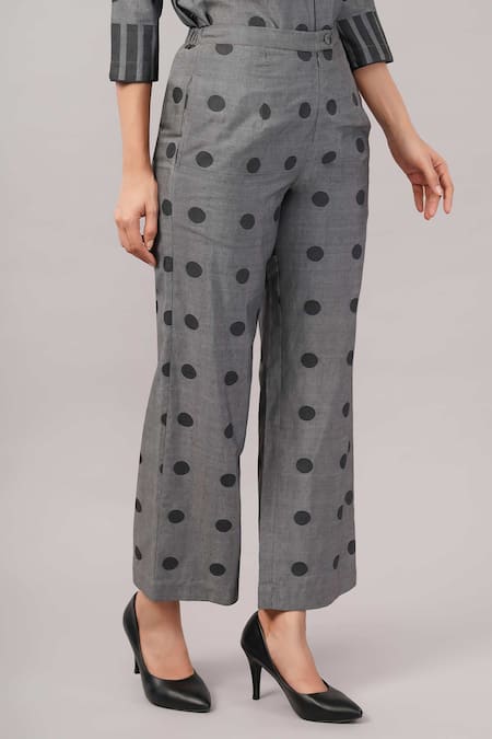Abraham And Thakore Gray Silk, Cotton Dot Cutwork Trouser Online at Aza Fashions Abraham And Thakore_Gray Silk, Cotton Dot Cutwork Trouser _Online_at_Aza_Fashions