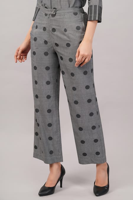 Abraham And Thakore Gray Silk, Cotton Dot Cutwork Trouser at Aza Fashions Abraham And Thakore_Gray Silk, Cotton Dot Cutwork Trouser _at_Aza_Fashions