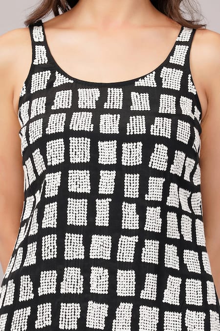 Abraham And Thakore_Black Viscose Georgette Sequins Round Neck Tiles Dress _at_Aza_Fashions