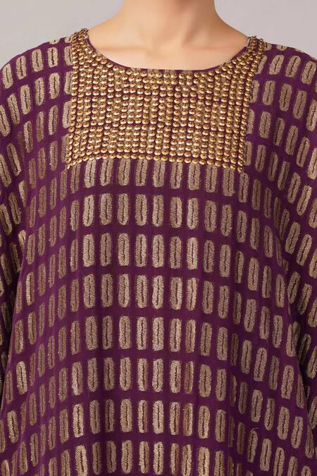 Shop_Abraham And Thakore_Purple Sequins Round Neck Lozenge Brocade Dress _Online_at_Aza_Fashions
