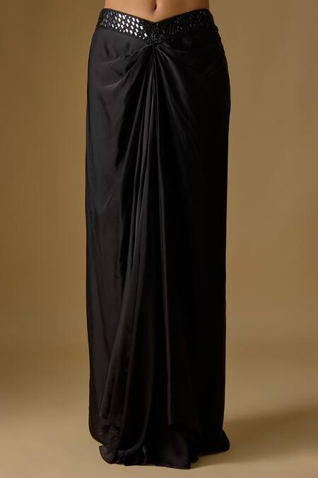 Asaga_Black Tulle, Satin Sequins, Embroidery Open Nerida Abstract Jacket Skirt Set _Online_at_Aza_Fashions