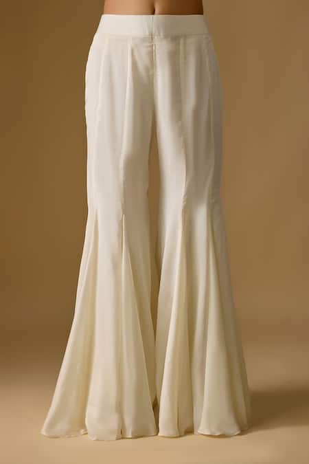 Asaga Ivory Satin, Tulle Embroidery, Mirrors, Piping Round Neck Work Kurta Sharara Set Online at Aza Fashions Asaga_Ivory Satin, Tulle Embroidery, Mirrors, Piping Round Neck Work Kurta Sharara Set _Online_at_Aza_Fashions