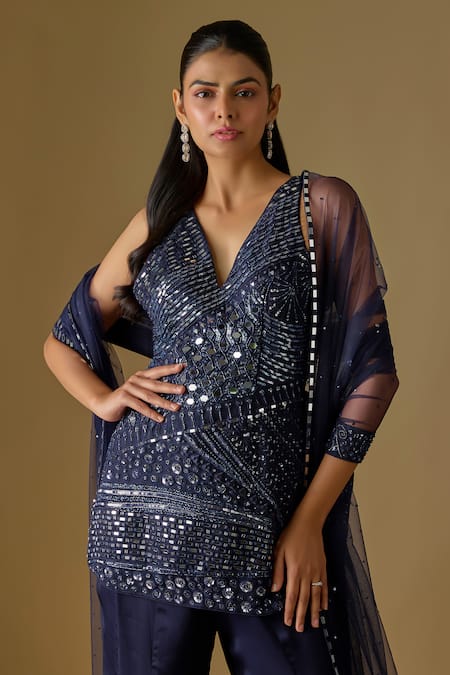 Buy Asaga Navy Satin, Tulle Mirrors, Sequins Marina Abstract Embroidered Kurta Sharara Set Online at Aza Fashions Buy_Asaga_Navy Satin, Tulle Mirrors, Sequins Marina Abstract Embroidered Kurta Sharara Set _Online_at_Aza_Fashions