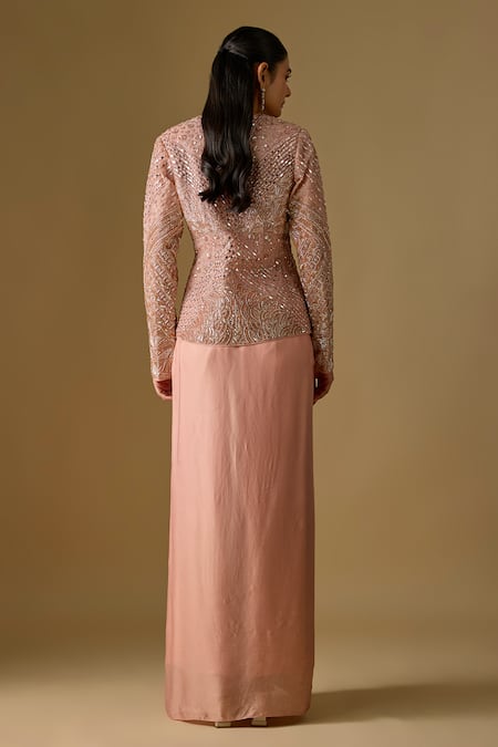 Asaga Coraqua Abstract Embroidered Jacket & Draped Skirt Set 